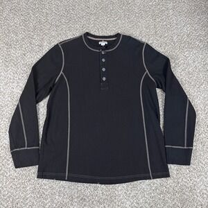 32 Bar Blues Shirt Mens XL Black Henley Contrast Stitch Ribbed Long Sleeve